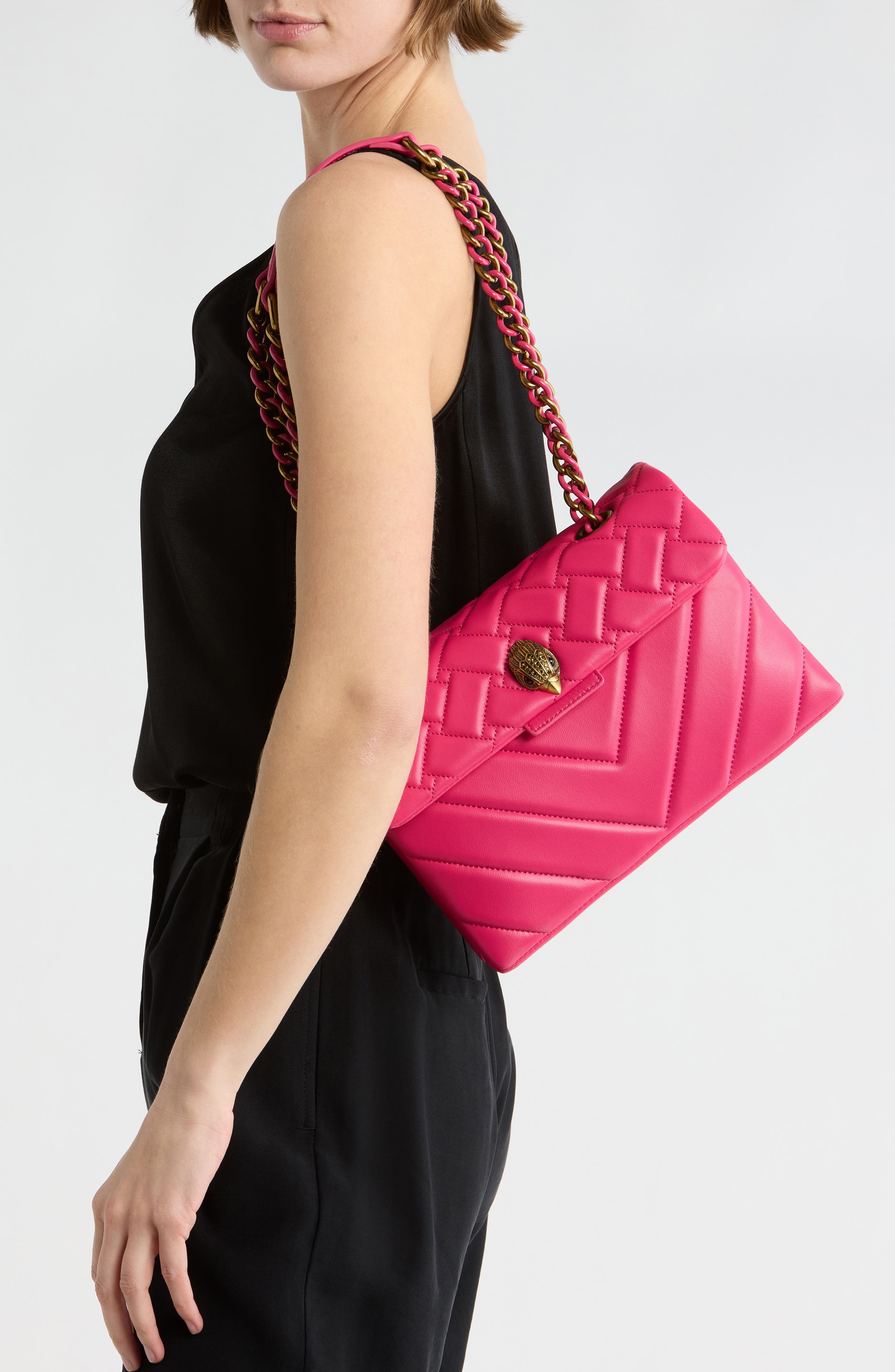 Kurt Geiger London Kensington Quilted Convertible Shoulder Bag, Alternate, color, Pink Comb
