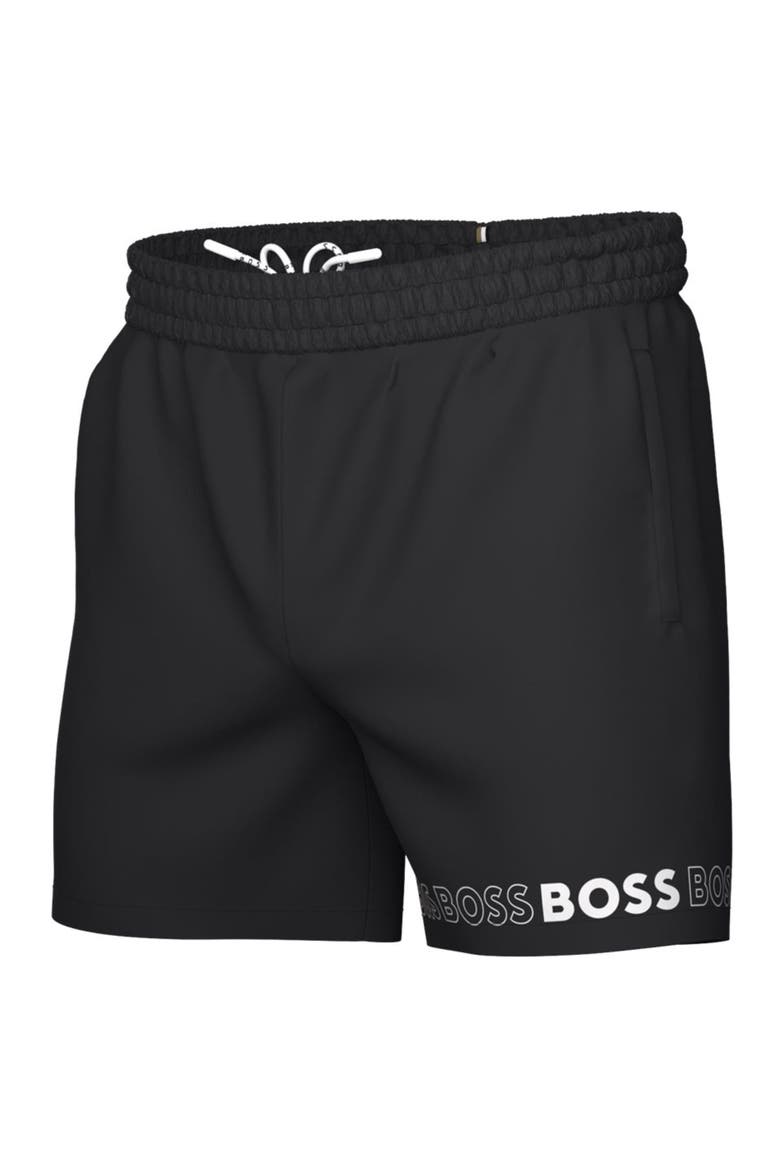 Dolphin Logo Swim Trunks, Main, color, BLACK