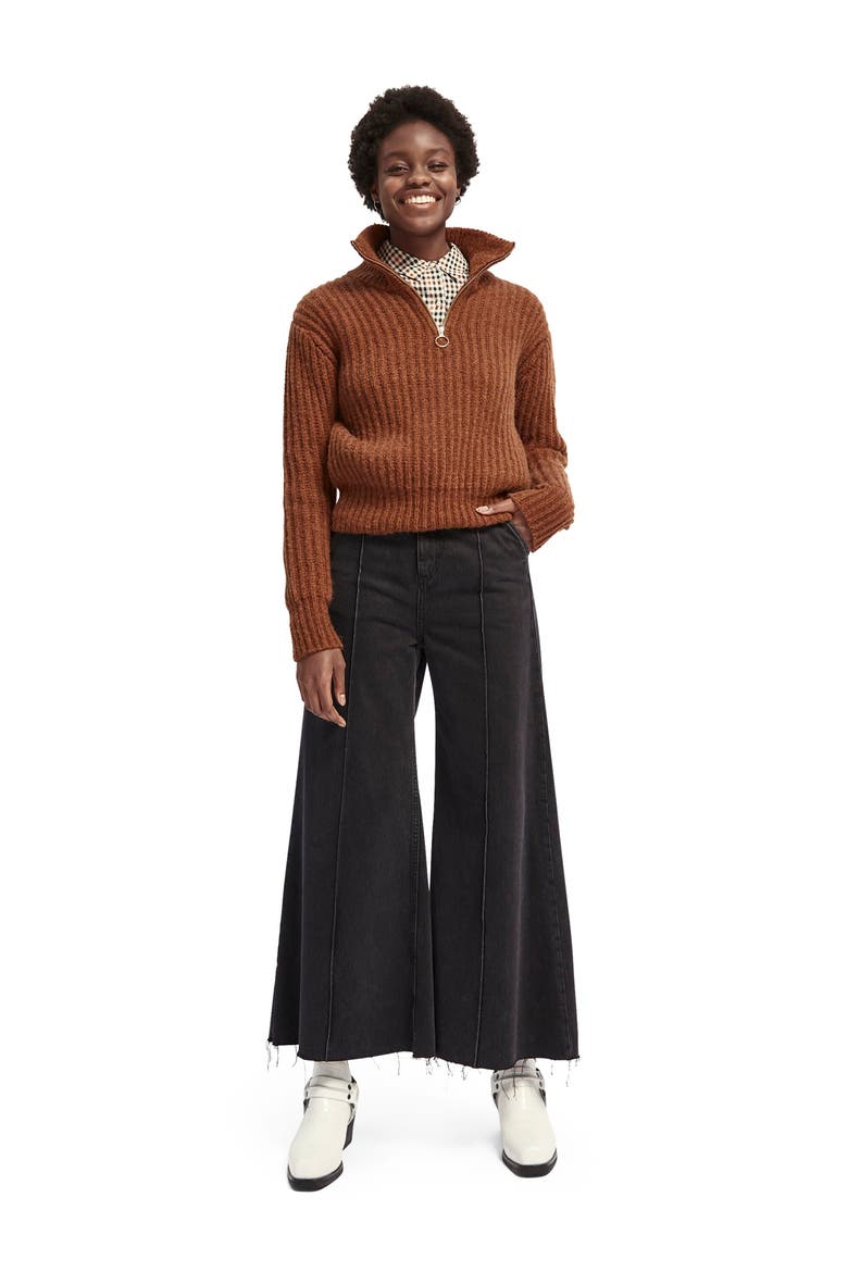 Ribbed Half Zip Sweater, Alternate, color, CHESTNUT MELANGE