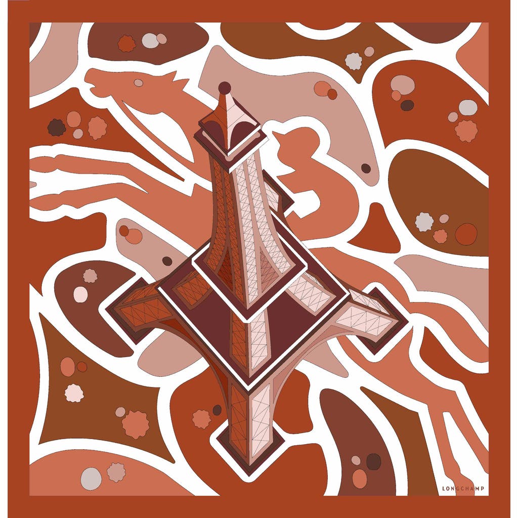 Longchamp Eiffel Tower Rider Silk Square Scarf In Orange