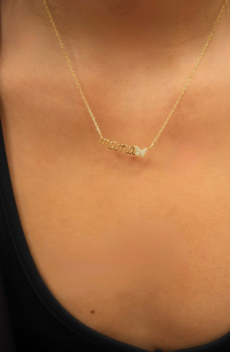 Argento Vivo Sterling Silver Mama Butterfly Pendant Necklace, Alternate, color, Gold