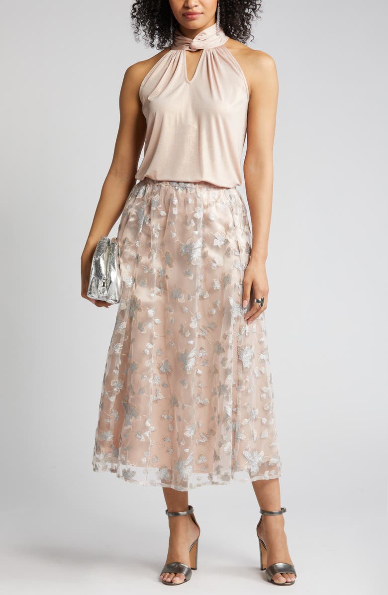 Anne Klein Twist Halter Neck Shimmer Top, Main, color,