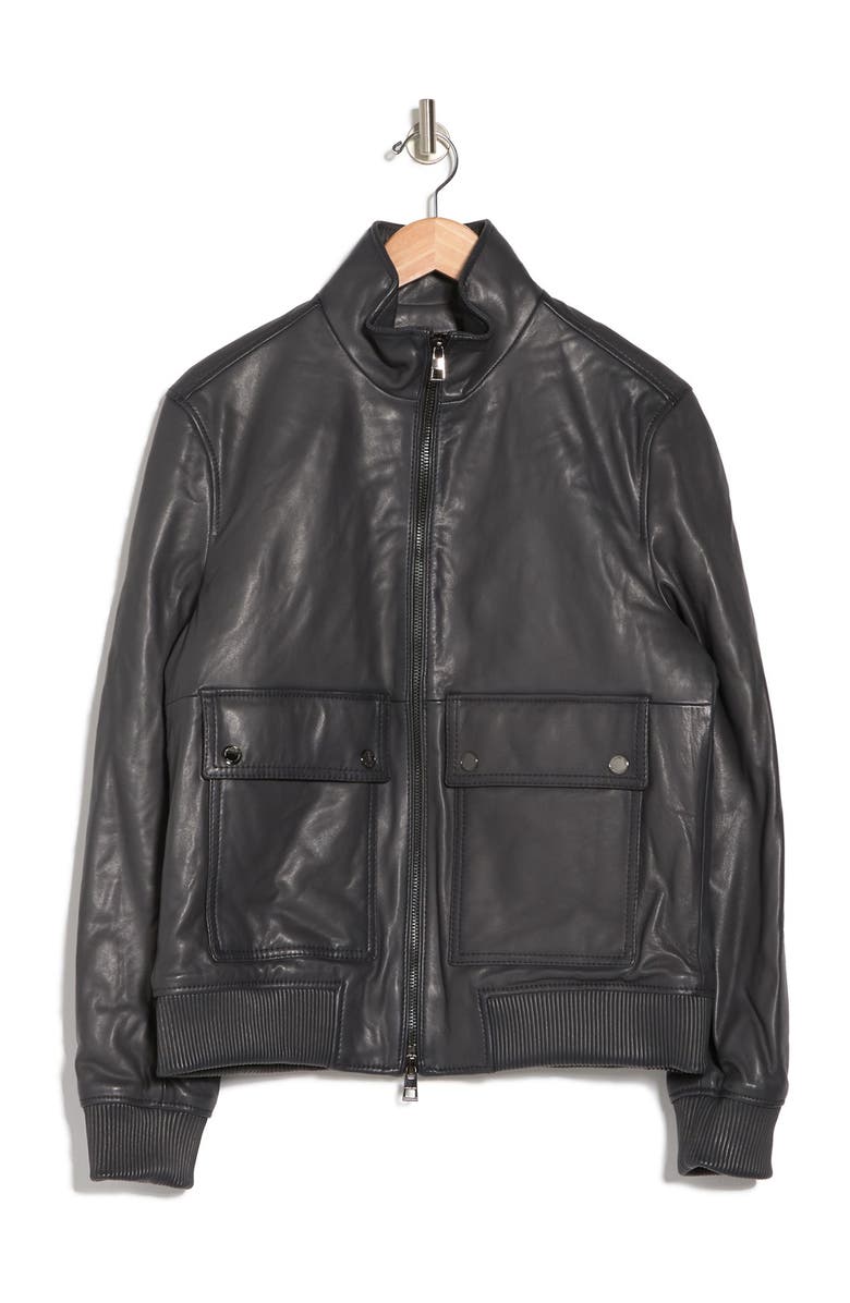 Michael Kors Mock Neck Leather Bomber Jacket, Alternate, color, 