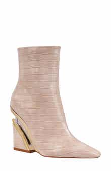 Via Croc Embossed Block Heel Bootie