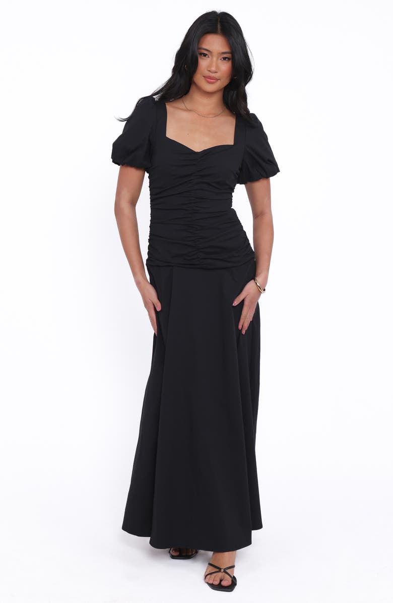 Petal & Pup Denver Sweetheart Neck Stretch Cotton Maxi Dress, Alternate, color, Black