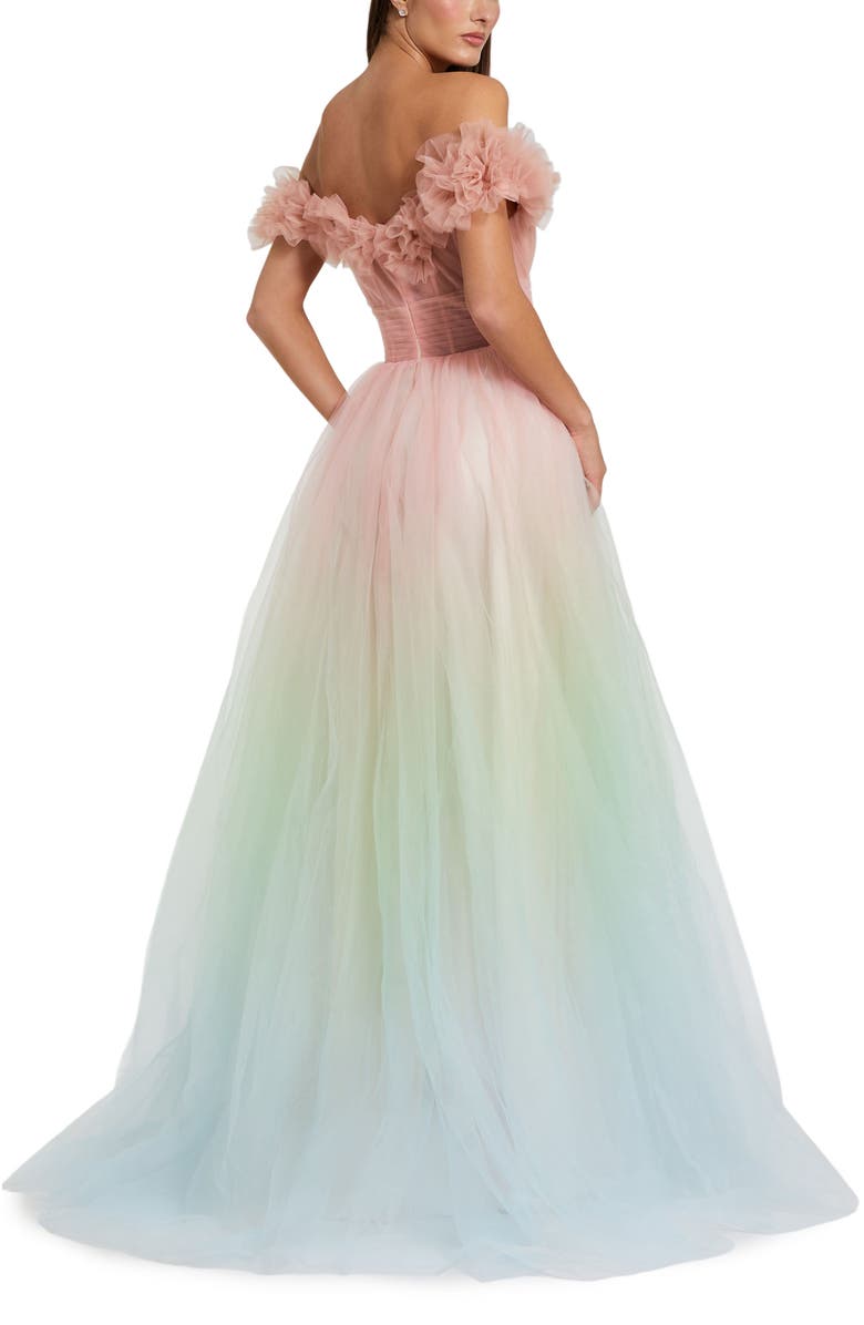 Mac Duggal Off The Shoulder Ombre Tulle Ballgown, Alternate, color, Pink Sorbet