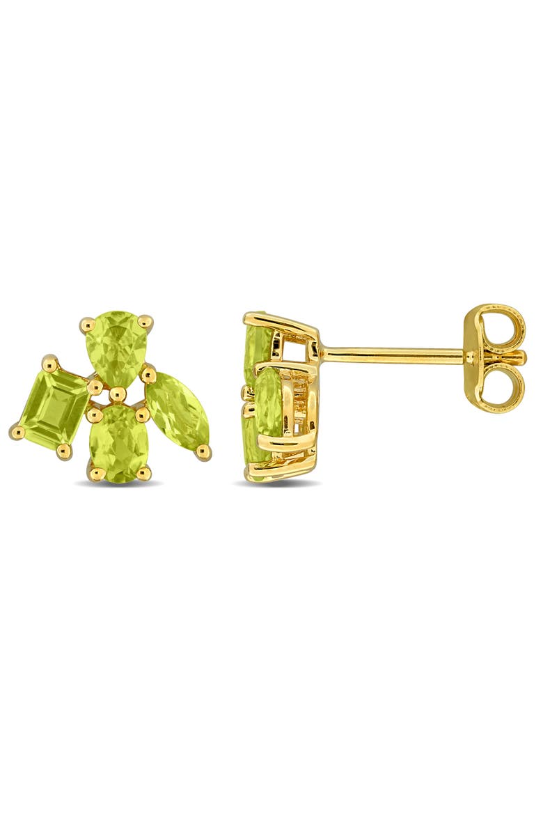 Peridot Cluster Stud Earrings Yellow-Plated Silver, Main, color, Peridot