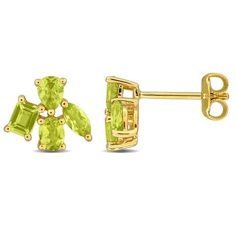 Peridot Cluster Stud Earrings Yellow-Plated Silver