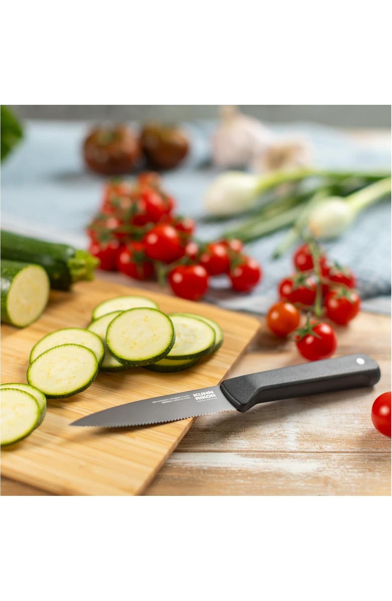 Kuhn Rikon ICED Serrated Paring Knife 3.5-Inch, Ice Hardened German Stainless Blade, Alternate, color, Black