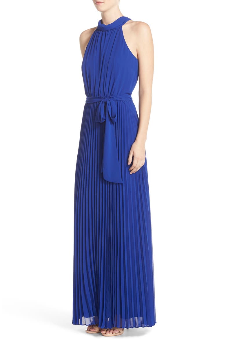 Pleated Chiffon Maxi Dress, Alternate, color, COBALT