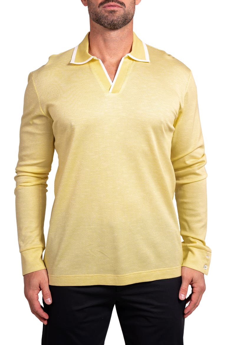 Ascension0003 Yellow Johnny Collar Long Sleeve Textured Cotton Polo, Main, color, YELLOW