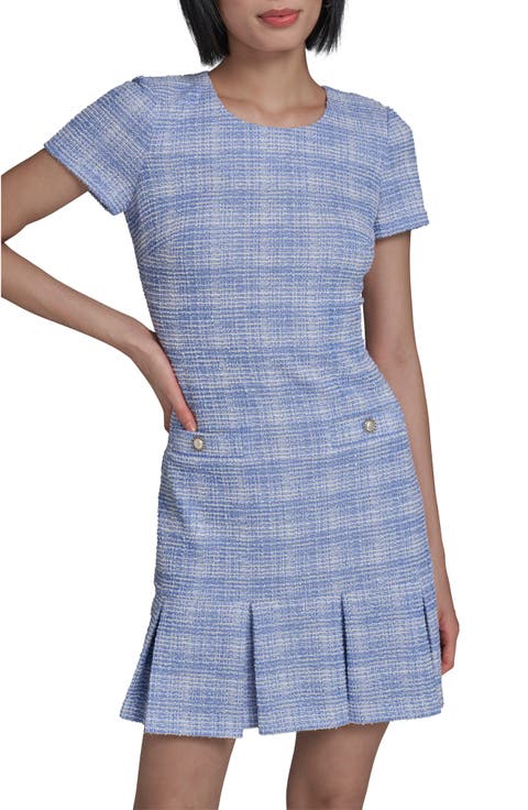 Pleated Metallic Tweed Minidress