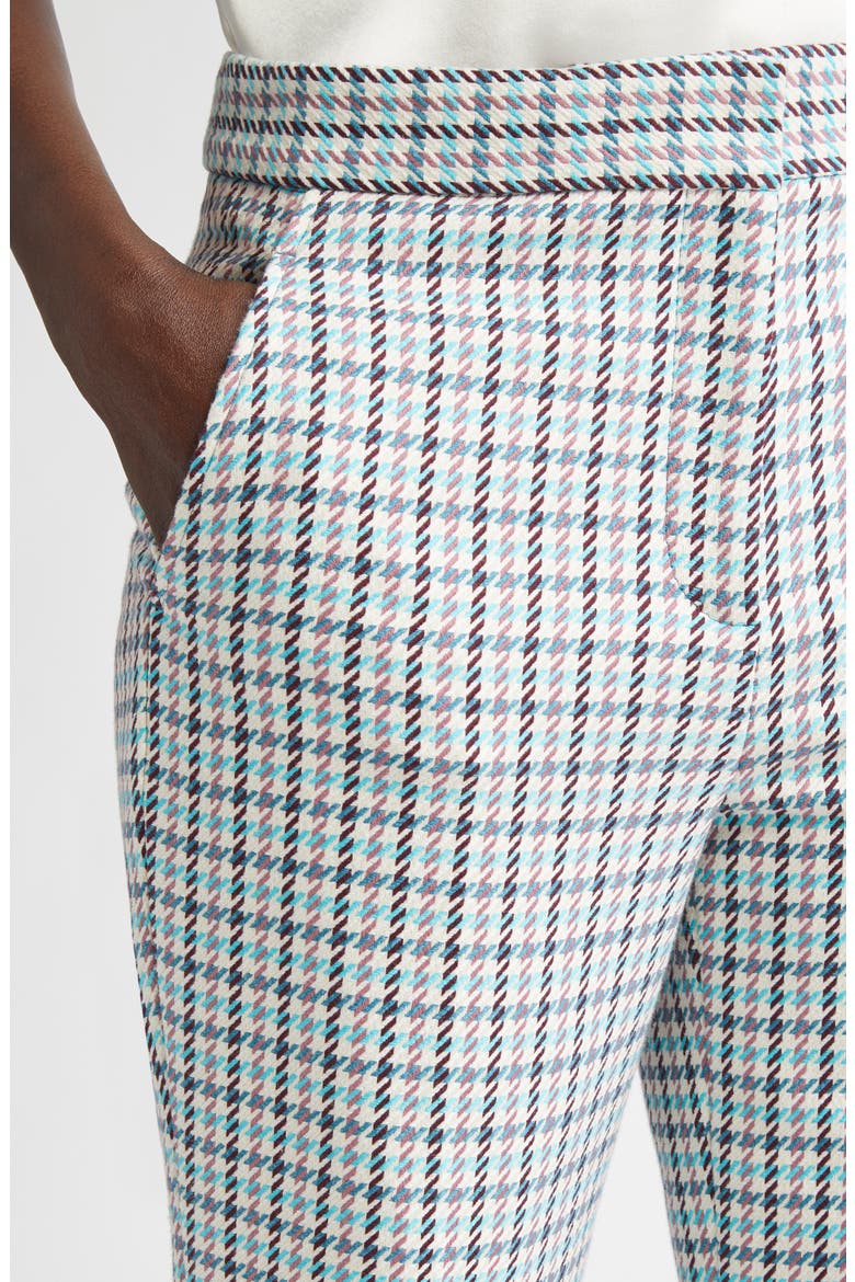 Houndstooth Stretch Cotton Flare Leg Pants, Alternate, color, TROPICAL BLUE/ IVORY MULTI