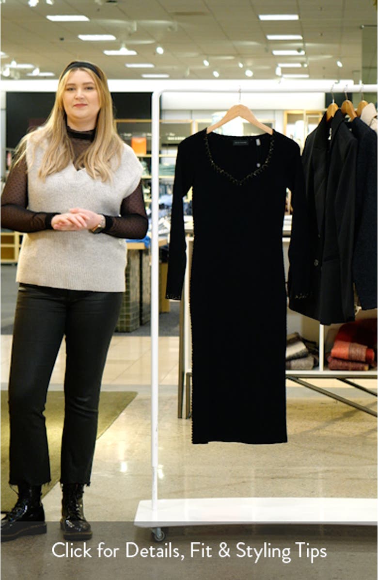 The Maddie Metallic Whipstitch Detail Long Sleeve Midi Sweater Dress, sales video thumbnail
