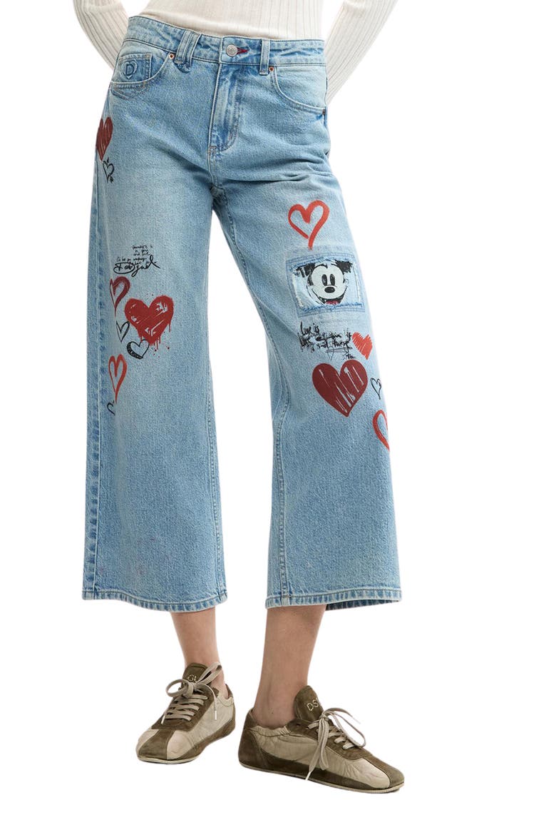 Printed Wide Leg Jeans, Main, color, MEDIUM BLUE