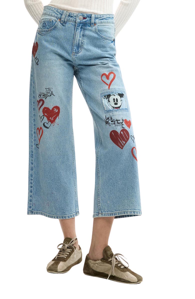 Desigual Printed Wide Leg Jeans, Main, color,