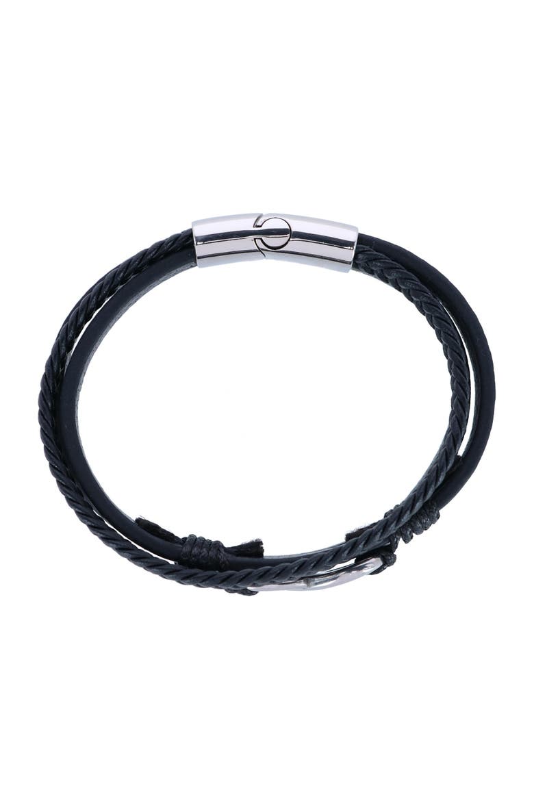 Infinity Triple Band Secure Clasp Leather Bracelet, Alternate, color, Black and Silver