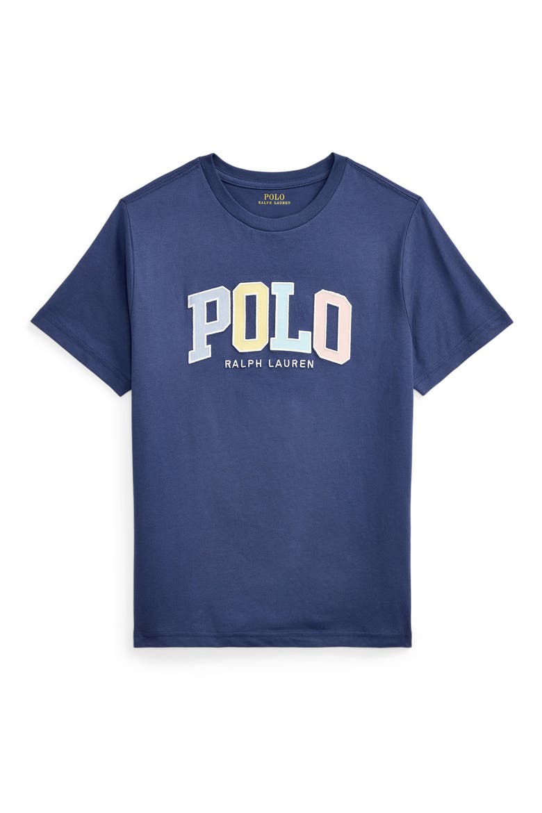 Kids' Logo Appliqué Cotton Graphic T-Shirt, Main, color, NAVY