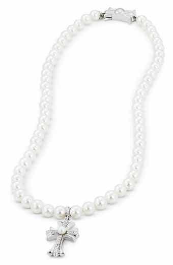 Pearly Bead Cross Pendant Necklace