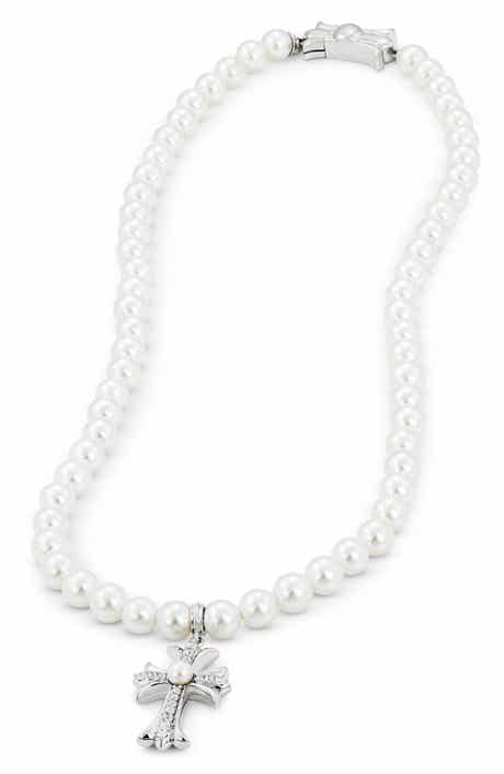 Pearly Bead Cross Pendant Necklace