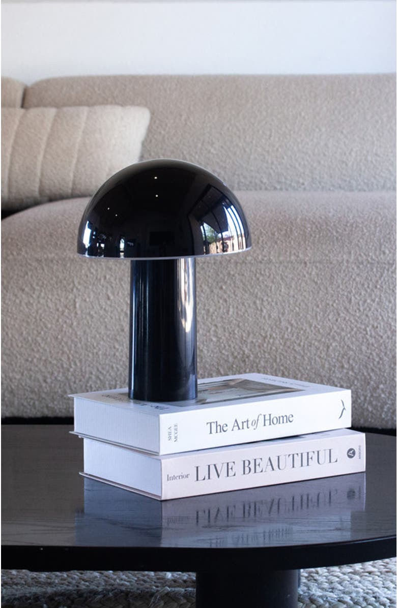 Brightech Celia 10" Portable Touch-Controlled Outdoor Patio Mushroom Table Lamp, Alternate, color, Black