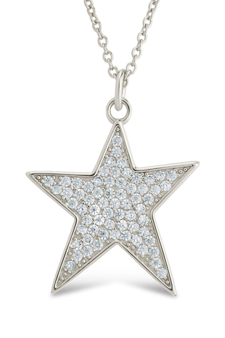 Pavé Cubic Zirconia Star Pendant Necklace, Alternate, color, SILVER