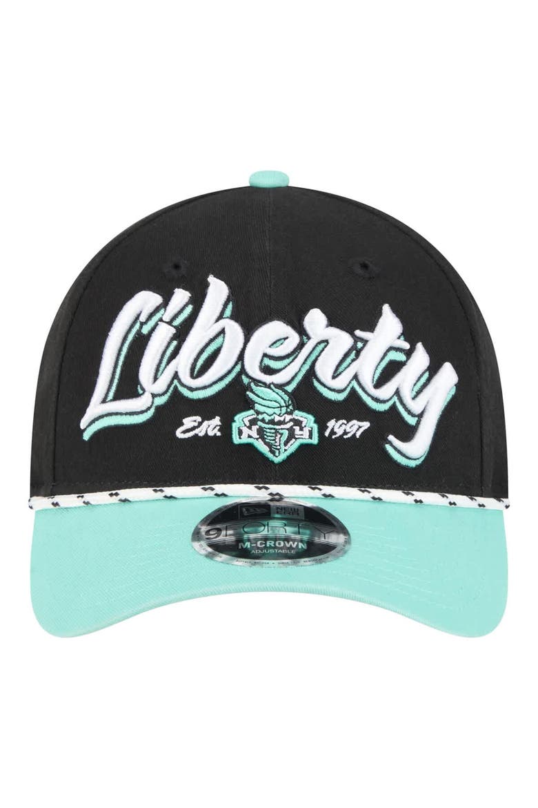 Unisex New Era  Black/Teal New York Liberty Team Loyal Script Two-Tone M-Crown 9FORTY Adjustable Hat, Alternate, color, Black