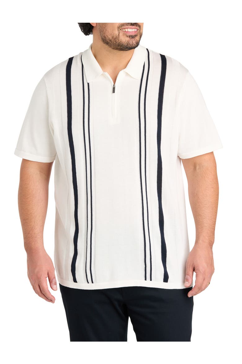 Big & Tall Striped Zip Sweater Polo Shirt, Main, color, BRIGHT WHITE