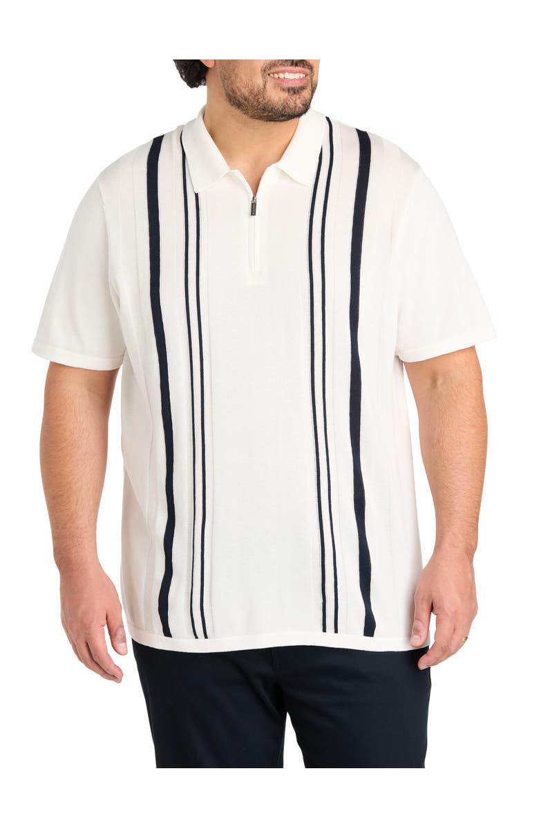 Perry Ellis Big & Tall Striped Zip Sweater Polo Shirt, Main, color, Bright White