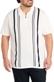 Perry Ellis Big & Tall Striped Zip Sweater Polo Shirt