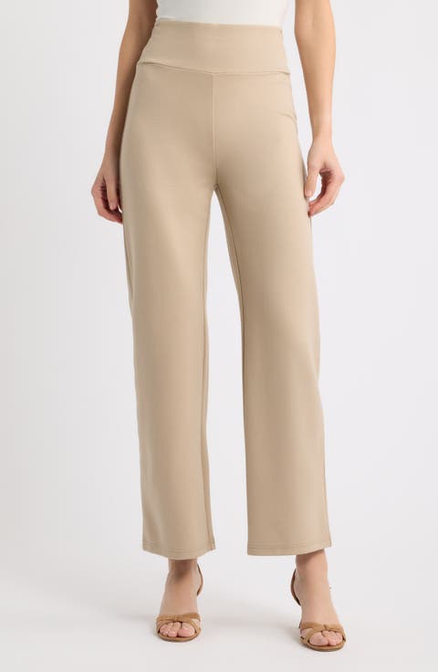 Wide Waistband High Waist Pull On Wide Leg Pants
