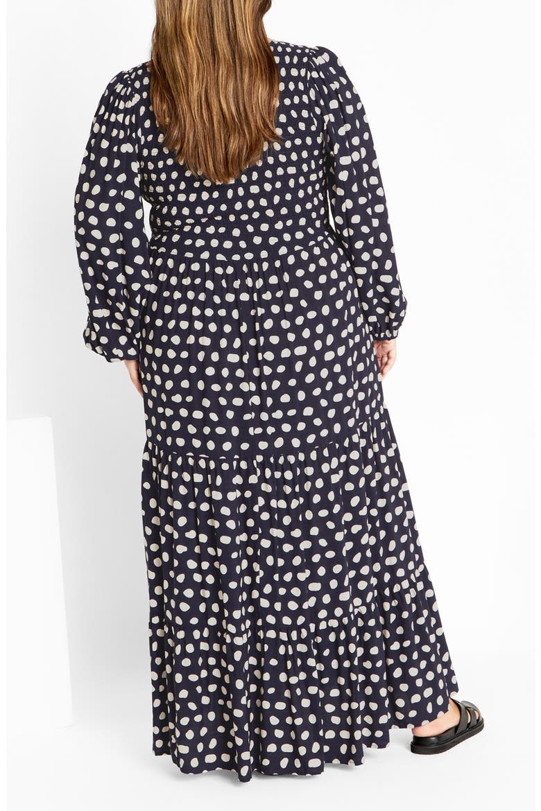 Adley Printed Smocked Bodice Long Sleeve Maxi Dress, Alternate, color, SPOT