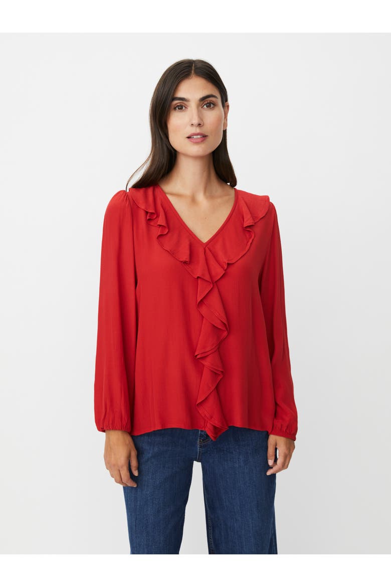 Mabeauna Ruffled V-Neck Blouse, Main, color, Scarlet Sage