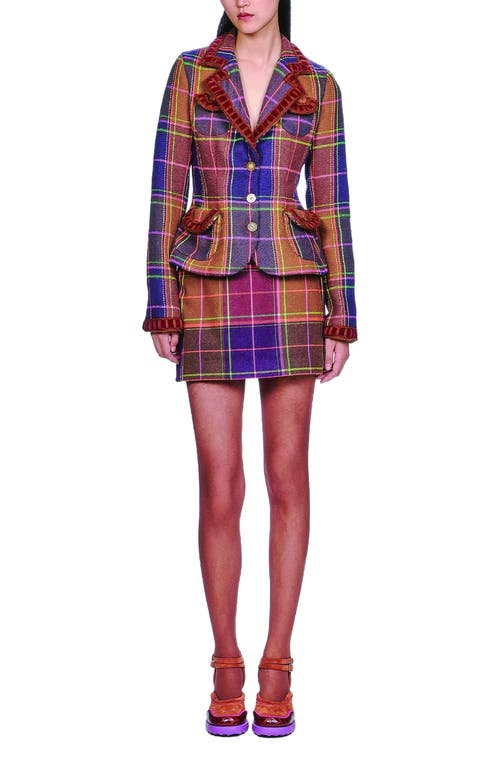 Anna Sui Caramel And Magenta Plaid Ribbon Jacket In Multi