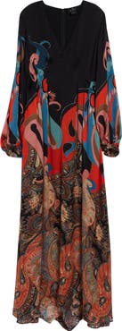 Etro Paisley Long Sleeve Silk Maxi Dress