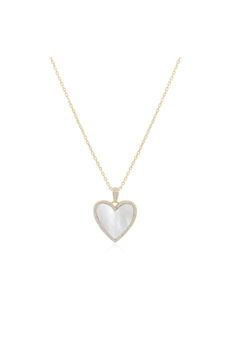 Large Mother of Pearl CZ Halo Heart Necklace, Main, color, Mother of Pearl