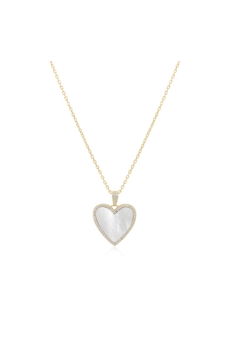 The Lovery Fine Jewelry Large Mother of Pearl CZ Halo Heart Necklace, Main, color, Mother Of Pearl
