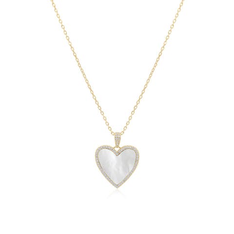 Large Mother of Pearl CZ Halo Heart Necklace
