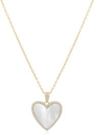 The Lovery Fine Jewelry Large Mother of Pearl CZ Halo Heart Necklace