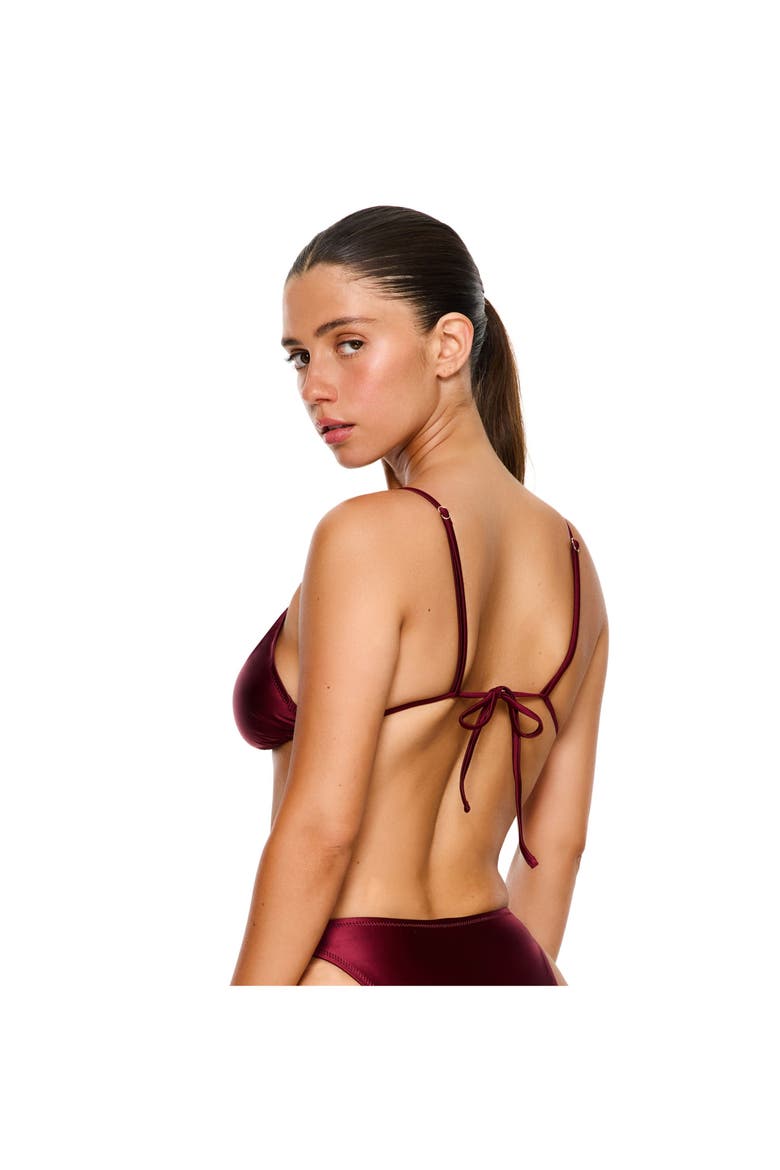 Satin Royale Triangle Bikini Top Swimsuit, Alternate, color, Bordeaux