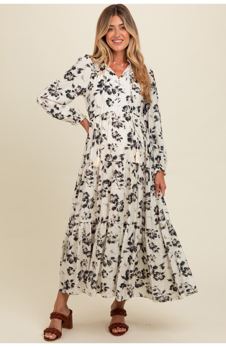 PinkBlush Floral Button Front Tiered Long Sleeve Maxi Dress, Main, color, 