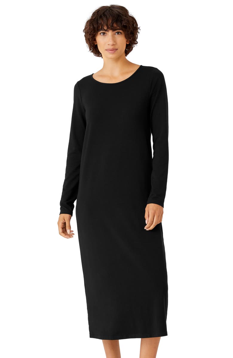 Eileen Fisher Jewel Neck Long Sleeve Jersey Shift Dress, Alternate, color, 