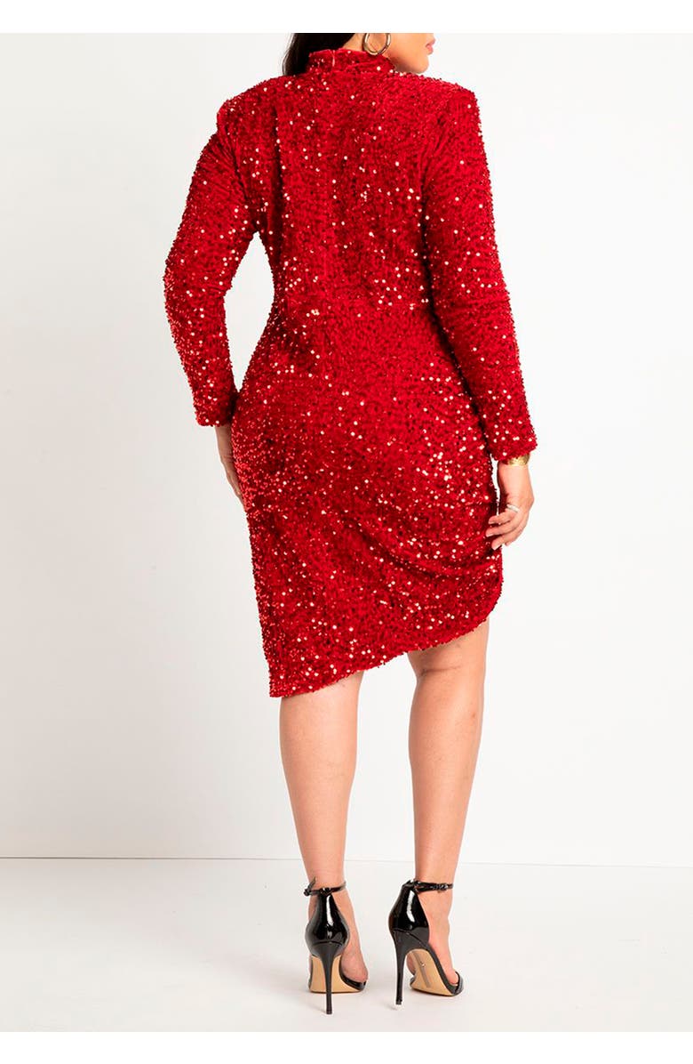 ELOQUII Ruched Sequin Dress, Alternate, color, Savvy Red