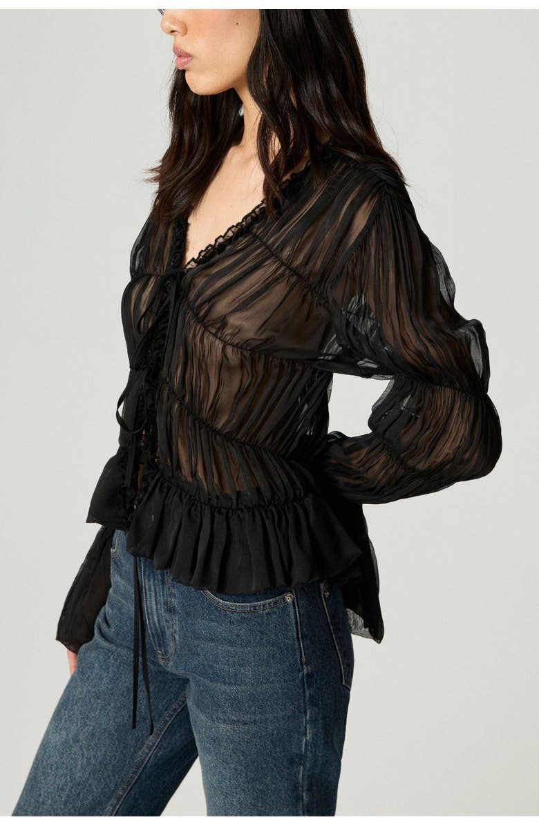 Nocturne Ruched Sheer Blouse, Alternate, color, Black
