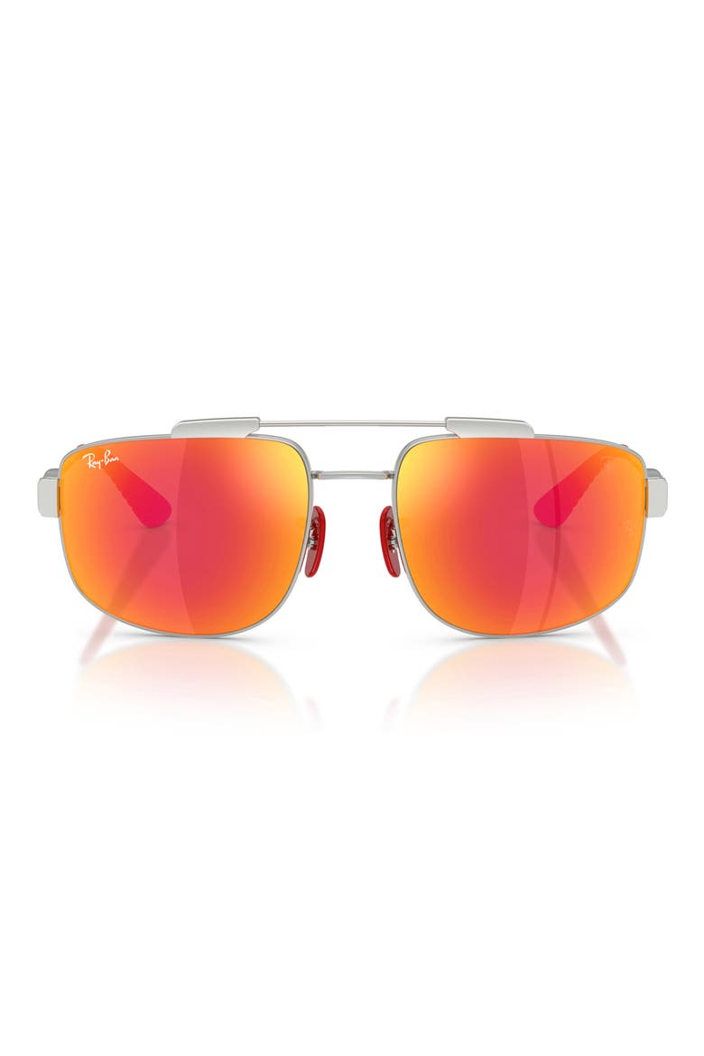 58mm Ferrari Square Sunglasses, Main, color, SILVER / GREY MIRROR RED