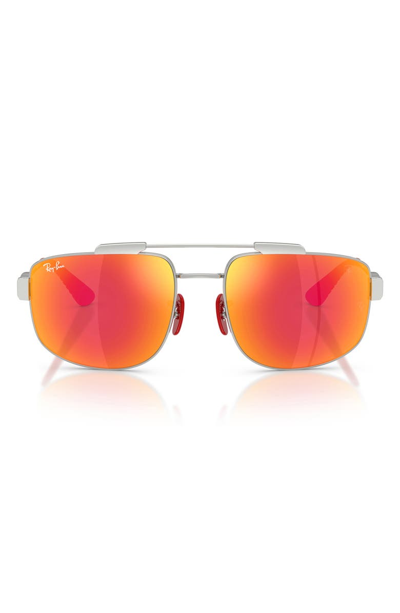 Ray-Ban 58mm Ferrari Square Sunglasses, Main, color, Silver / Grey Mirror Red