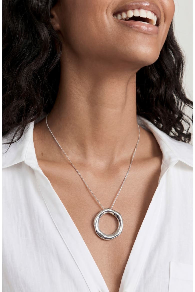 Open Circle Pendant Necklace, Alternate, color, SILVER