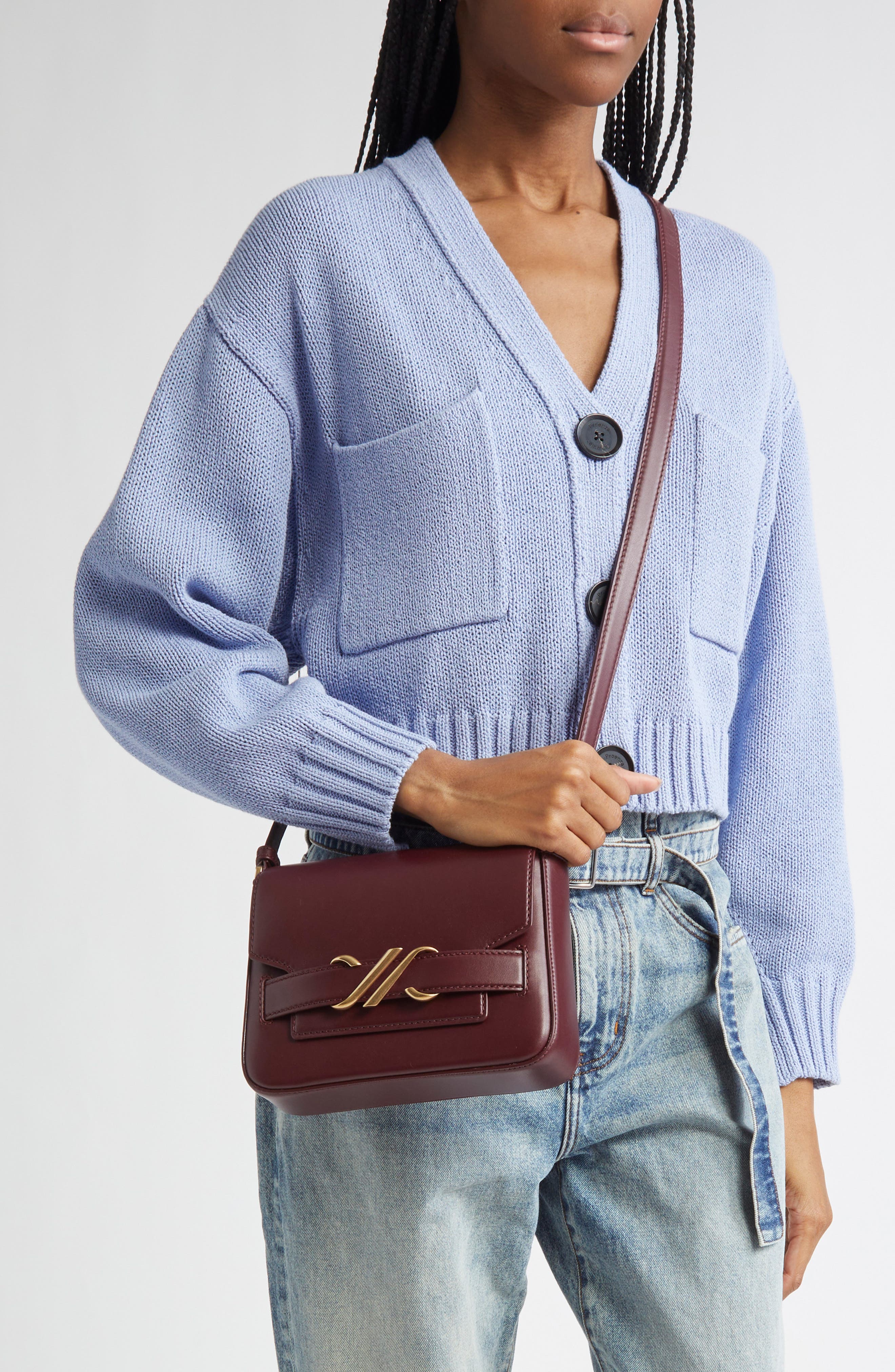 Proenza Schouler Box Leather Shoulder Bag, Alternate, color, Dark Red