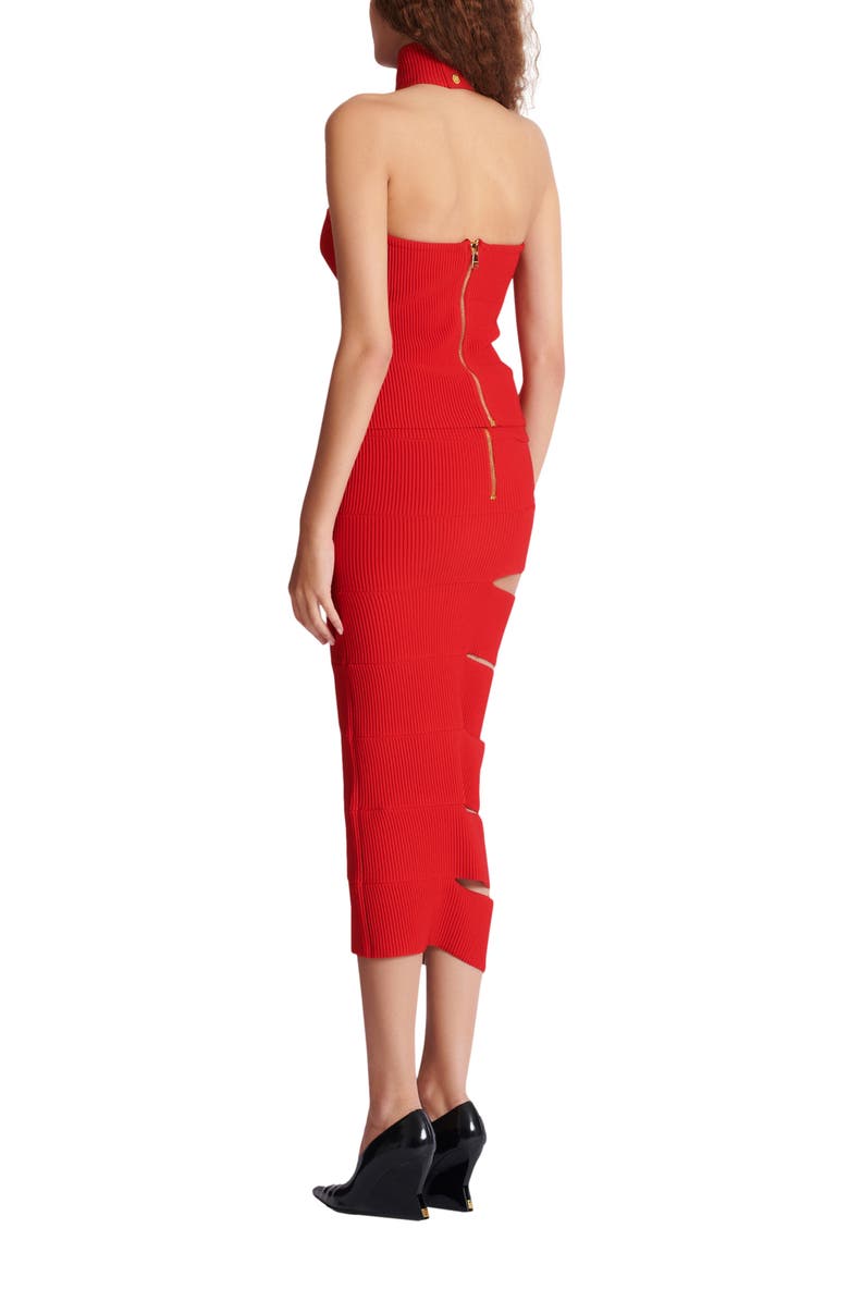 Balmain Sleeveless knit top with embellished detail, Alternate, color, Red