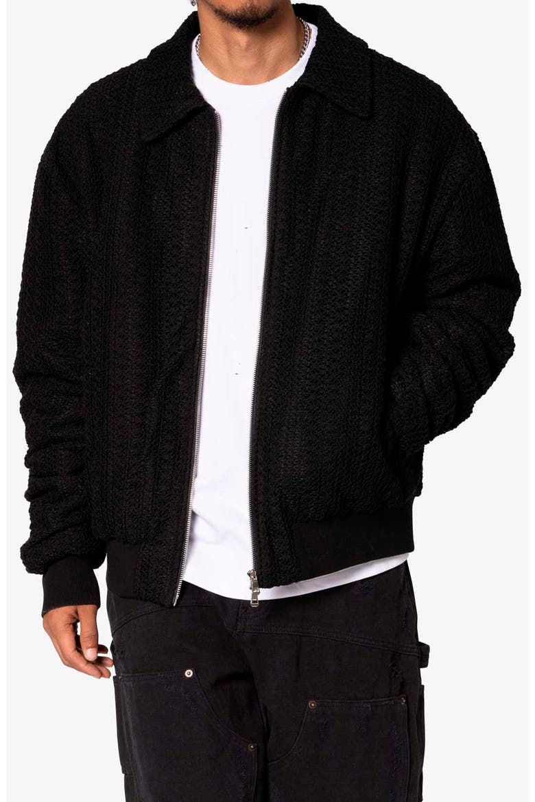 Open Stitch Knit Bomber Jacket, Main, color, BLACK